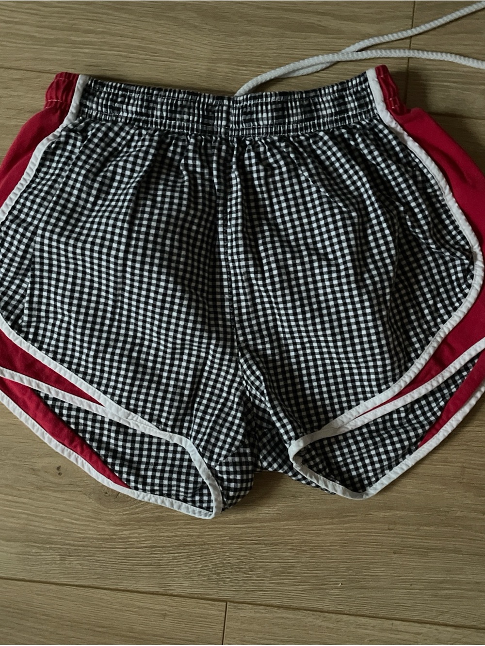 Lauren James Black Gingham Women’s Athletic Shorts with Red Trim